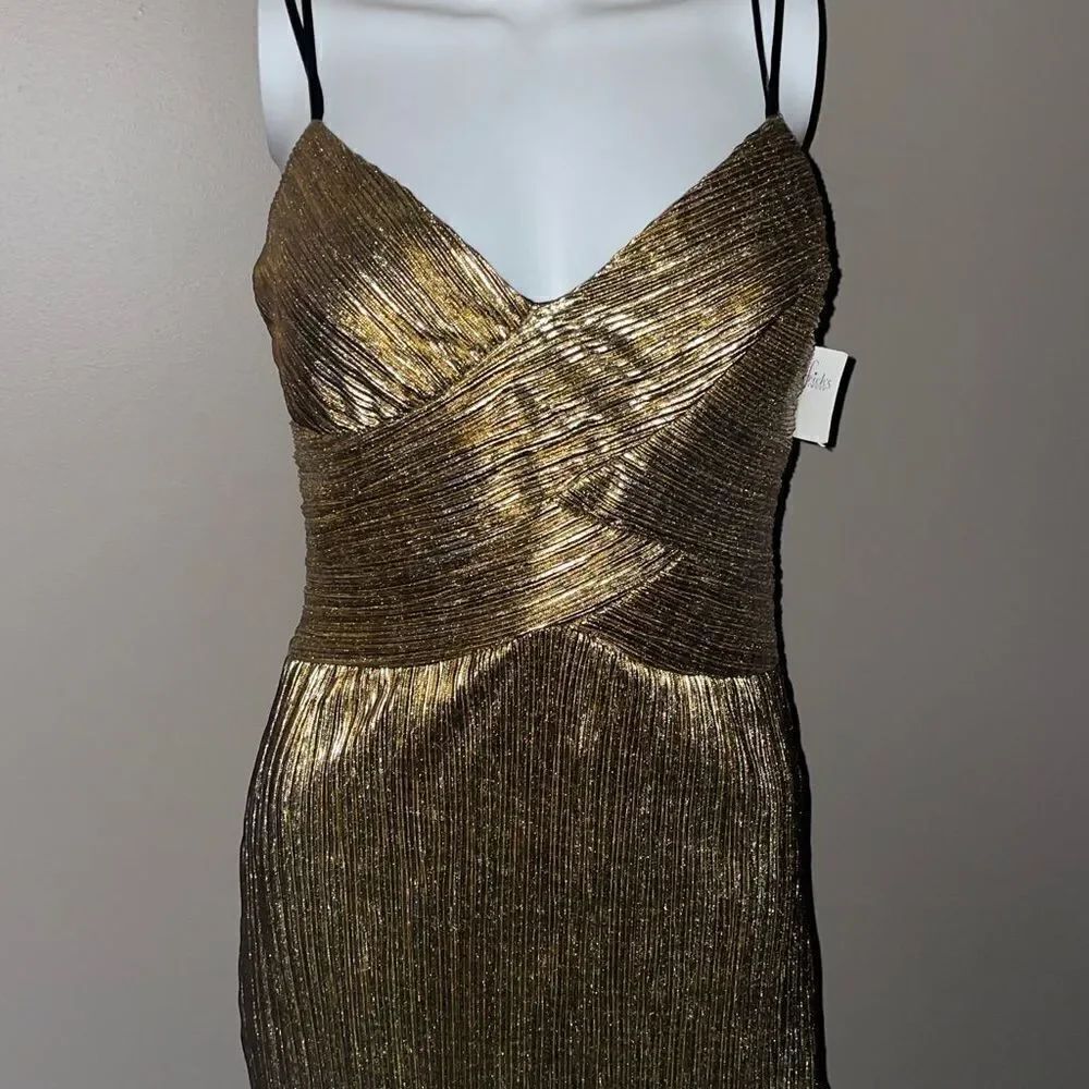 Frederick’s of Hollywood Gold Foil Mini Dress Small - Picture 2 of 7